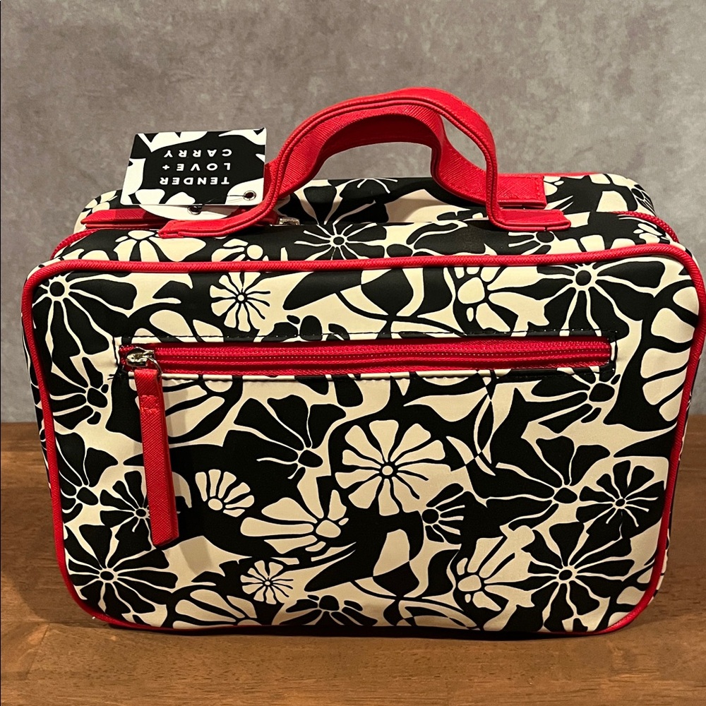 Tender Love & Carry Floral Cosmetic Train Case - Black & Cream with Pink Trim - Picture 4 of 7